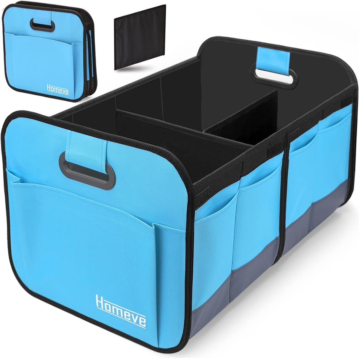 Homeve Car Trunk Organizer for SUV, 18.5Gal Large Capacity No-Sag Heavy Duty, Foldable Waterproof Anti-Slip Storage with 12 Pockets, Fit Sedan, Truck, Universal Car Accessories, White, 2 Compart,Large