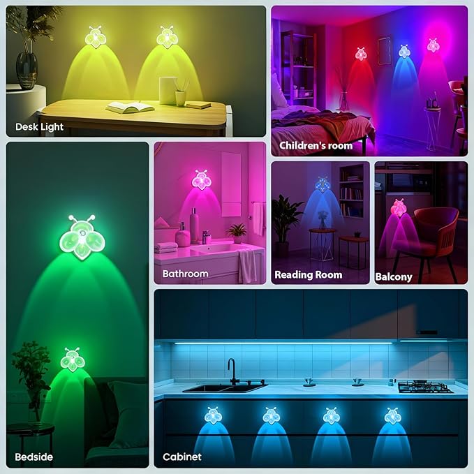 Motion Sensor Stair Lights Indoor - Rechargeable Dimmable RGBW & Warm White Night Light, Magnetic Mount Motion Activated Battery Lamp for Step Hallway Bathroom Cabinet Closet(Pink, 1 Pack)