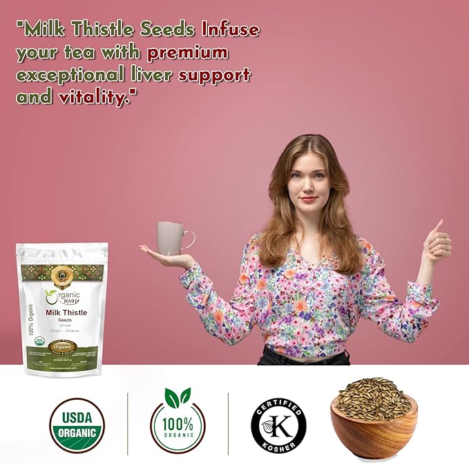 Organic Way Whole Milk Thistle Seeds (Silybum marianum) - European Wild-Harvest, Organic & Kosher Certified, Vegan, Non GMO & Gluten Free, USDA Certified, Origin - Albania (2 Oz)