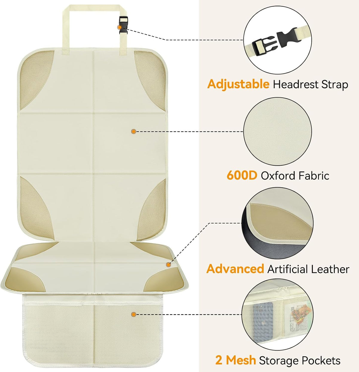 Musclez Car Seat Protectors Carseat Covers, Non-Slip Backing White, 2pcs