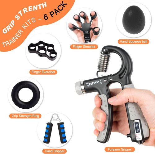 CYFIE Grip Strength Trainer Kit - Adjustable Hand Gripper & Forearm Strengthener Set | Includes Finger Stretcher & Stress Ball
