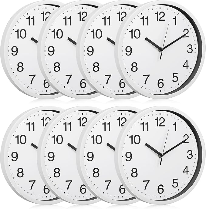 Inbagi 8 Pcs Wall Clock Large Silent Battery Operated Wall Clocks Modern Non