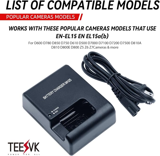 MH-25A Battery Charger for Nikon EN-EL15 EN-EL15a EN-EL15b Batteries Compatible