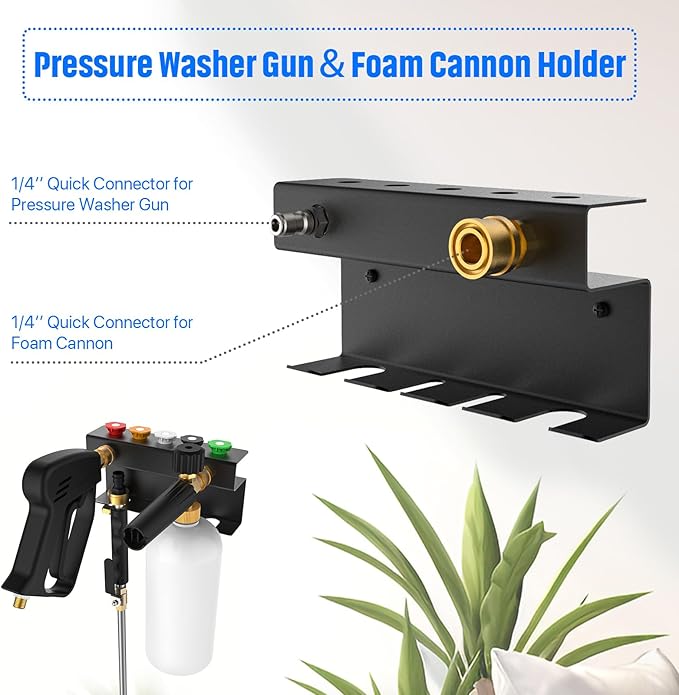 Pressure Washer Gun Holder, Power Washer&Snow Foam Cannon Quick Disconnect Tool Organizer, Pressure Washer Nozzle Tip&Wand Extension Storage Rack, Storage Wall Mount for 1/4" Quick Connector