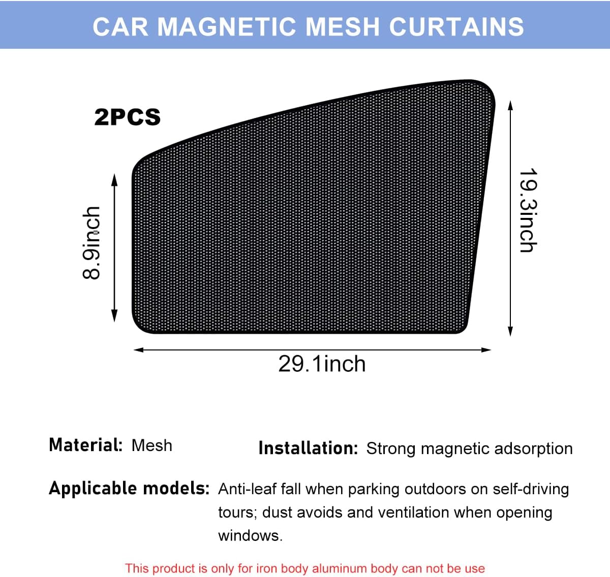 2PCS Car Window Shade, 19.3"×29.1" Magnetic Auto Front Side Window Cling Sunshade, Car Window Screen for Sun, Glare and UV Rays Protection, Vehicle Sun Shades for Baby