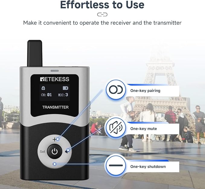 Retekess T130U Wireless Tour Guide System, Church Translation System, One-Key