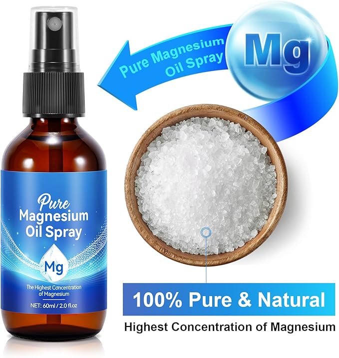 Magnesium Oil for Feet, Magnesium Oil, Pure Magnesium Oil Spray in Glass Bottle, Nourish The Skin, Alleviate Hair Loss, 2 fl oz