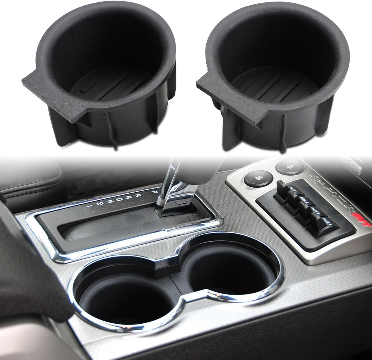 Front Console Cup Holder Inserts Replacement Compatible with Ford F150 2009-2014 with Flow Through Console 9L3Z-1513562-CB (2pcs)