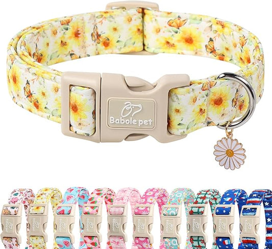 Sunflower Dog Collar, Adjustable Cute Dog Collars for Large Dogs, Lightweight Summer Fall Pet Collar with Quick-Release Buckle for Boy&Girl Dogs L