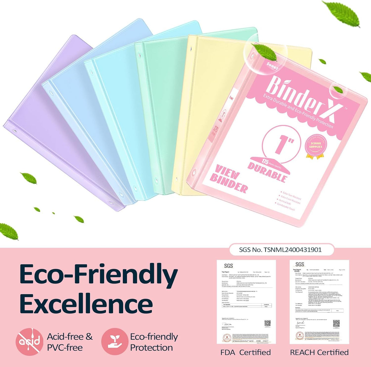 Sooez 1" Three Ring Binders - Extra Durable 6 Pack with Customizable Clear View Cover | Pastel Colors for 8.5 x 11 Papers