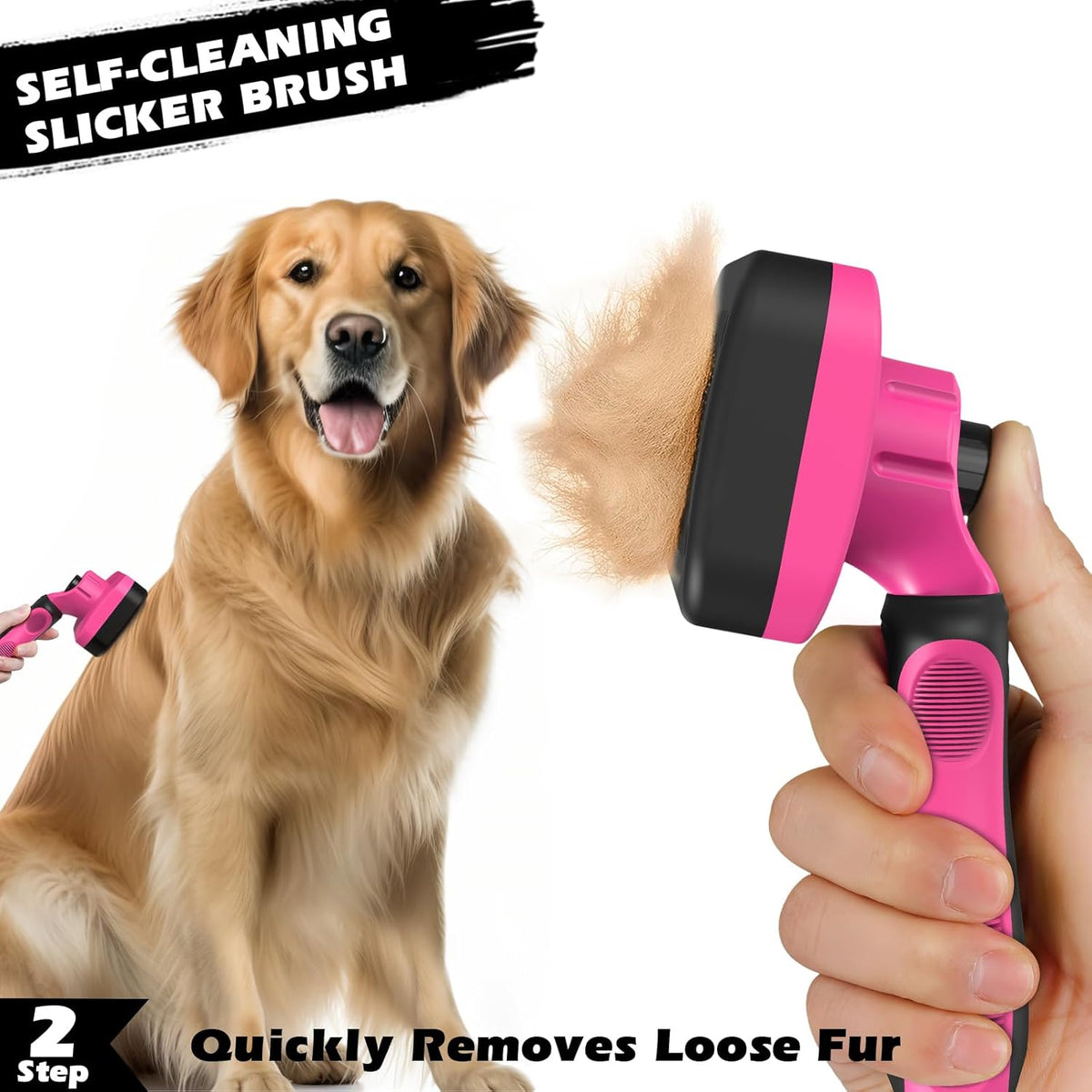 Skiennix Self-Cleaning Slicker Brush Set - Pet Grooming Rake & Flea Comb for Dogs, Cats, Horses | Red