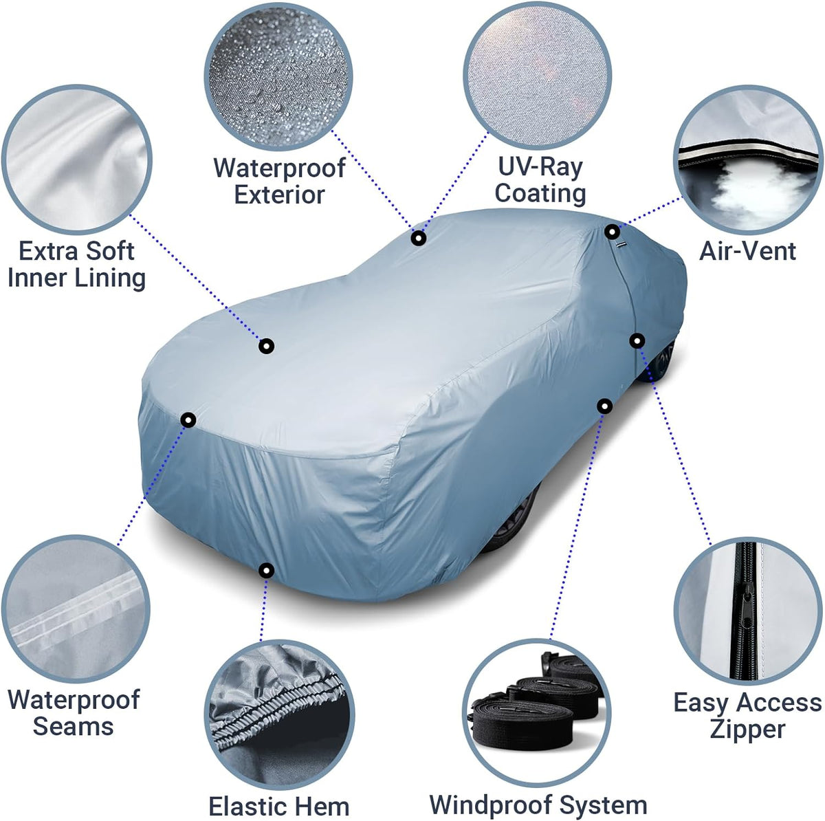 iCarCover Premium Car Cover for 1958-1971 Chevy Impala 2-Door, 4-Door Heavy Duty Waterproof All-Weather Automobiles Custom Fit Indoor Outdoor UV Snow Protection Covers with Straps and Bag