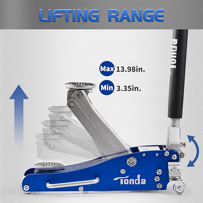TONDA Floor Jack, Low Profile 2 Ton Hydraulic Aluminum and Jack Pads 2 Pack and Jack Stand Pads 2 Pack