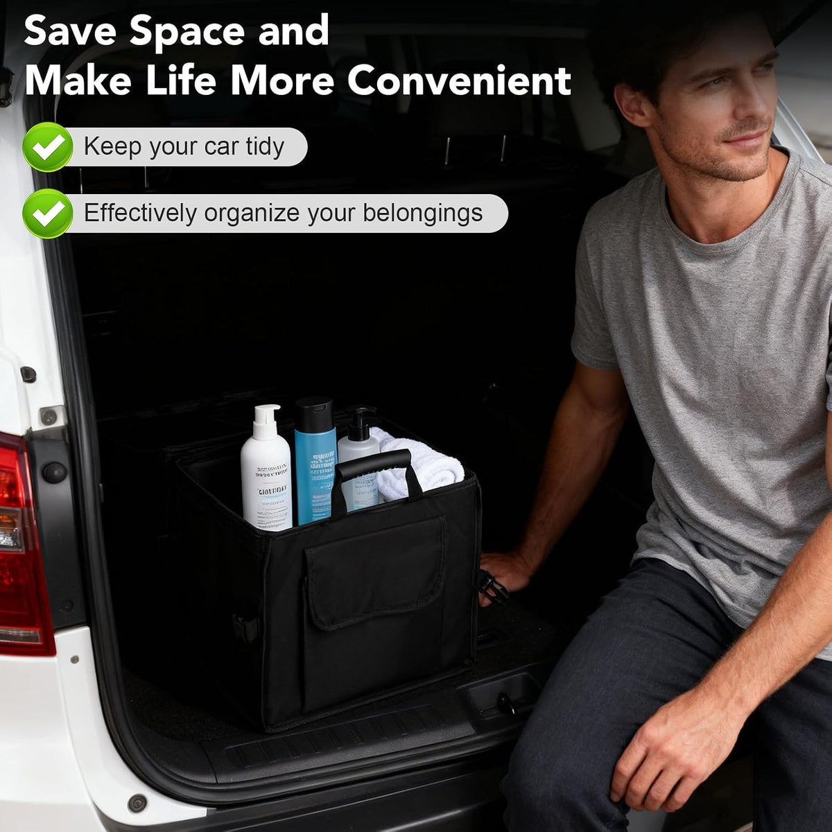 Dntorx Trunk Organizer for SUV - 60L, Foldable Car Trunk Organizer Bags with Lid Large Capacity Car Organizers and Storage with Lid for SUV,Sedan,Truck Accessories,23.62"×12.99"×11.81"(Black)