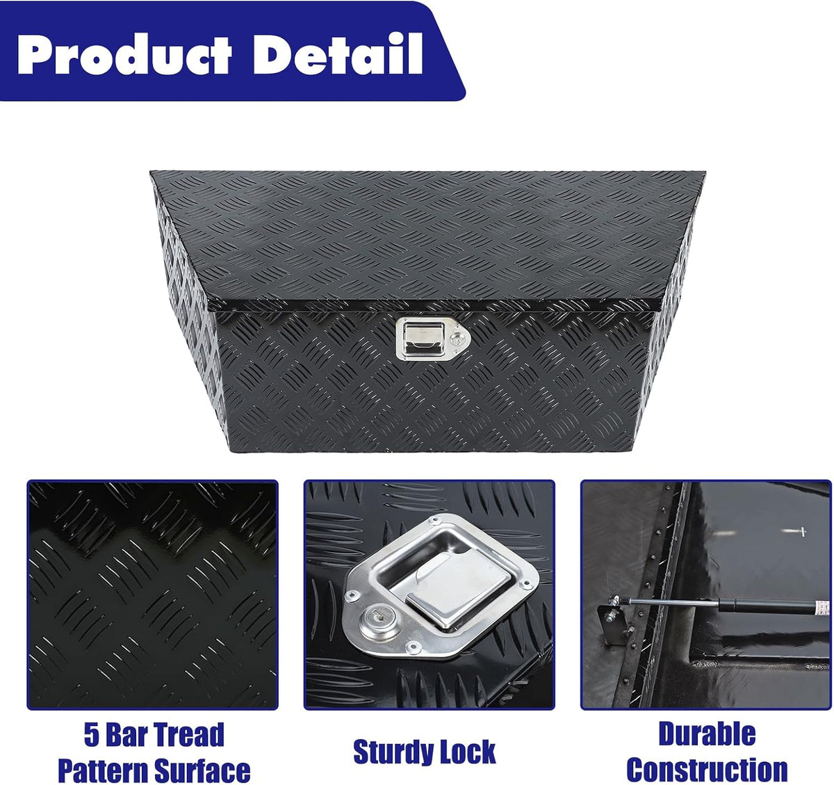 39"X16.5"X12" Black Heavy Duty Aluminum Trailer Tongue Box Pick Up Truck Tool Box Storage Organizer 5 Bar Tread with Lock and Keys