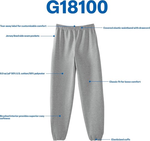 Gildan Fleece Sweatpants - Elastic Bottom with Pockets | Comfortable Adult Fit, Style G18100