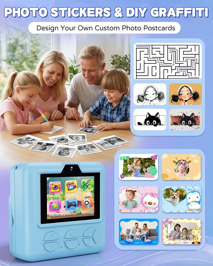 Kids Camera Instant Print with Carrying Case, Digital Selfie Camera with 6