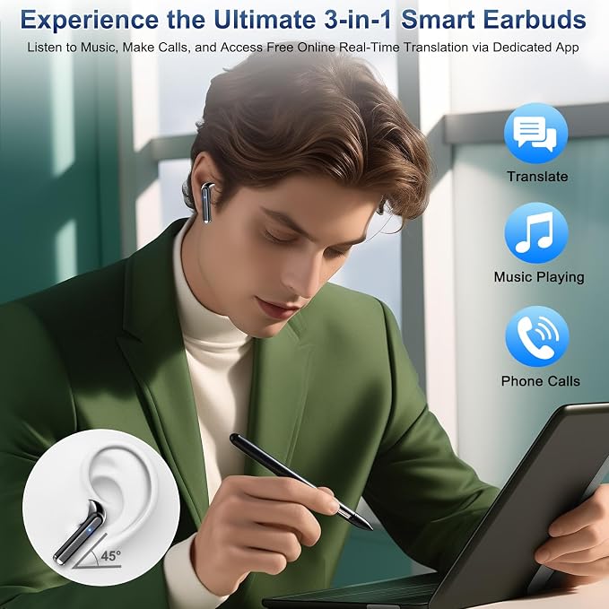 2026 AI Translation Earbuds Real Time, 165 Language Translator Earbuds 3-in-1