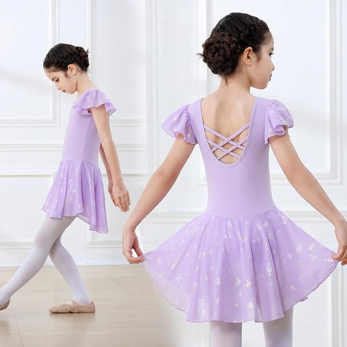 DIPUG Ballet Leotard for Girls - Shiny Toddler Dance Outfit with Skirt & Butterfly Design
