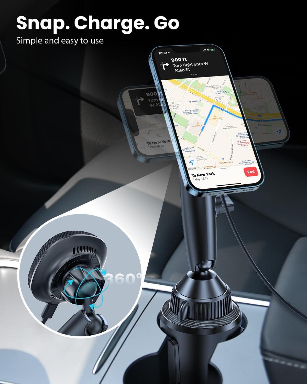 EXELIQ Cup Holder Phone Charger for Magsafe, Wireless Magnetic Car Mount