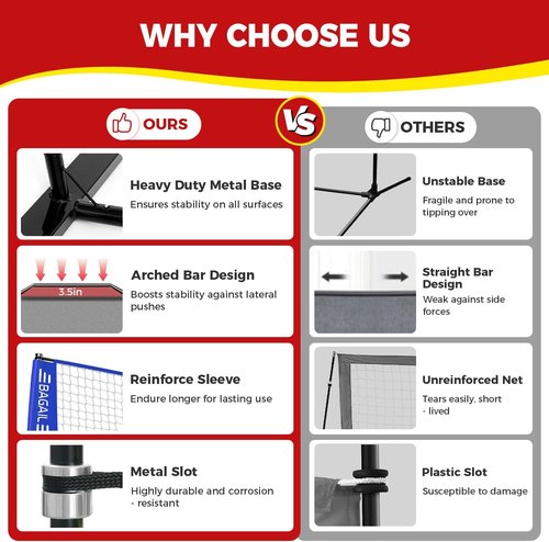 **BAGAIL Portable Volleyball Net - Adjustable Height, Heavy-Duty Frame | 12ft/20ft Outdoor/Indoor Set with Carry Bag**