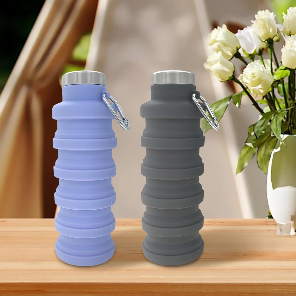 YCT Collapsible Water Bottle - 17oz Portable Silicone Bottle for Travel, Gym & Hiking | Purple & Black