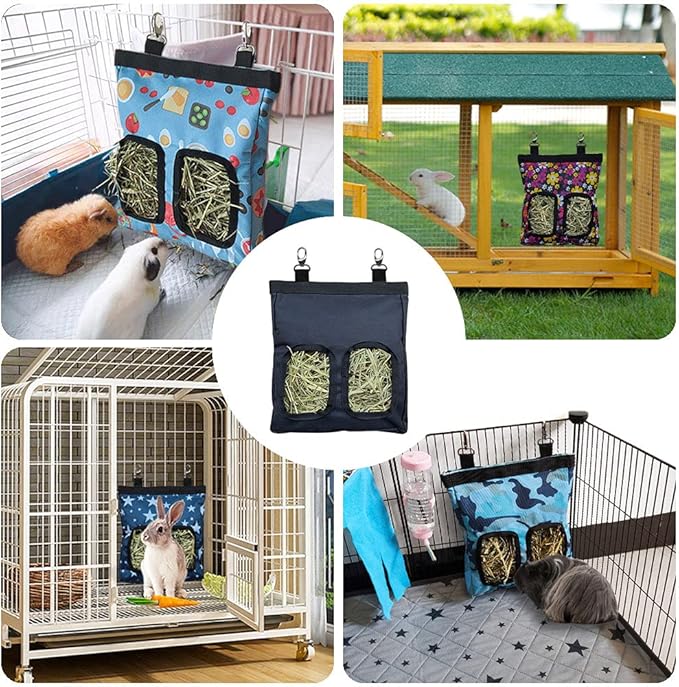 Guinea Pig Hay Feeder, Hanging Rabbit Hay Feeder Bag for Guinea Pigs Bunnies Chinchillas. Camoblue