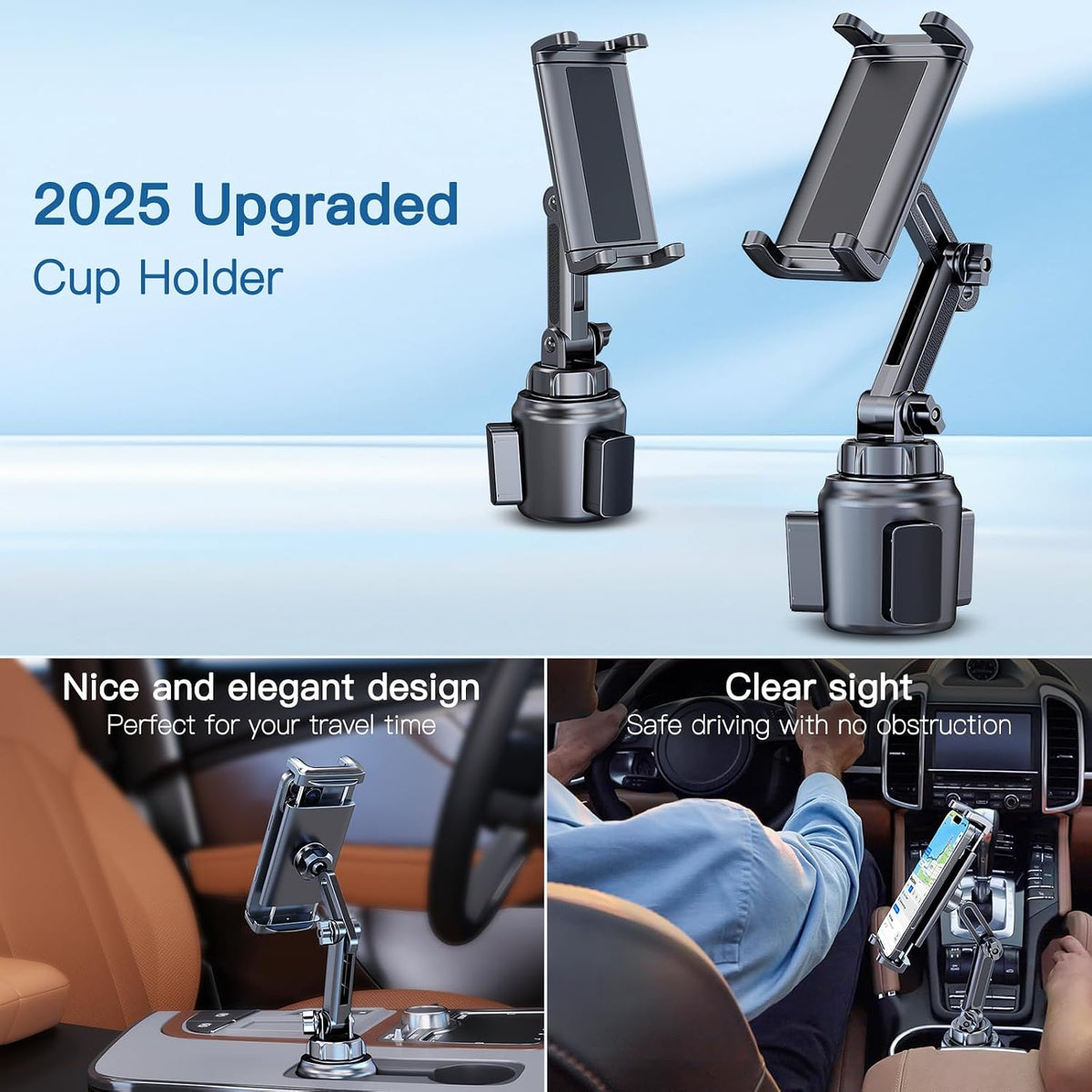 Cup Holder Phone Tablet Mount for Car,Truck,360° Rotatable & Adjustable Arm Compatible with iPad iPhone Samsung Tab Kindle Fire HD Smartphones and Other 4.7-10" Devices