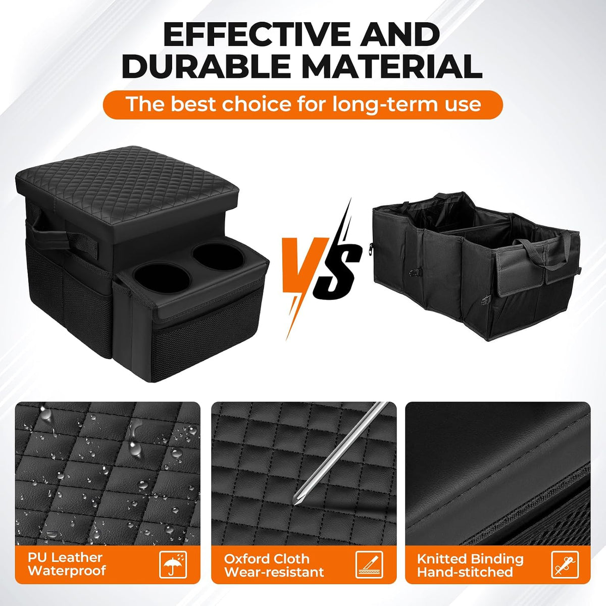 Autorder Car Seat Organizer with 2 Cup Holders - Foldable Universal Rear Bench Seat Console, 21 Qt Large Seat Organizer and Storage, Car Seat Back Storage Box (Black)