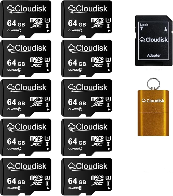 Pack of 10 Micro SD Card 64GB Flash Memory Card C10 A2 U3 Micro SDXC