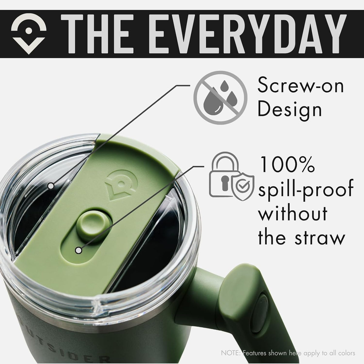 OUTSIDER The Everyday 40 oz Stainless Steel Vacuum Insulated Tumbler with Straw, Lid & 180° Swivel Handle for Easy Carrying – Leak Proof Tumbler for Home, Office, Gym, & Outdoors (Olive Green)