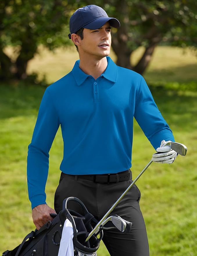 Deyeek Men's Polo Shirts Long Sleeve Golf Polo Shirts for Men Quick Dry UPF 50+ Sun Protection Polos Casual Collared Shirts