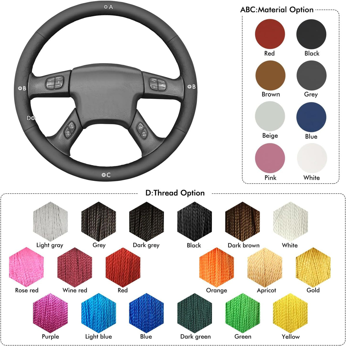 MEWANT Stitch On Custom Fit Steering Wheel Cover for Chevy Silverado
