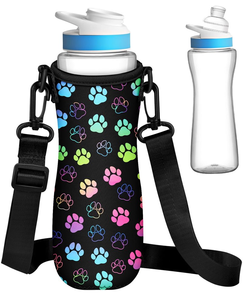Toykee Water Bottle Sleeve for Cirkul 22 oz - Bottles Cover Holder Carrier Bag with Crossbody Shoulder Strap Dog Paw Print