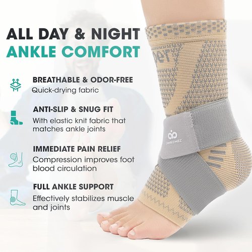 INDEEMAX Ankle Brace - Copper Infused Compression Sleeve for Pain Relief | Skin Silver, Size S