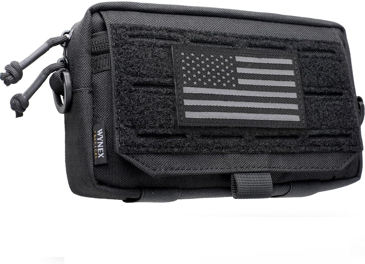 WYNEX Tactical Molle Admin Pouch - Utility EDC Bag with Laser Cut Design & American Flag | Compact Size