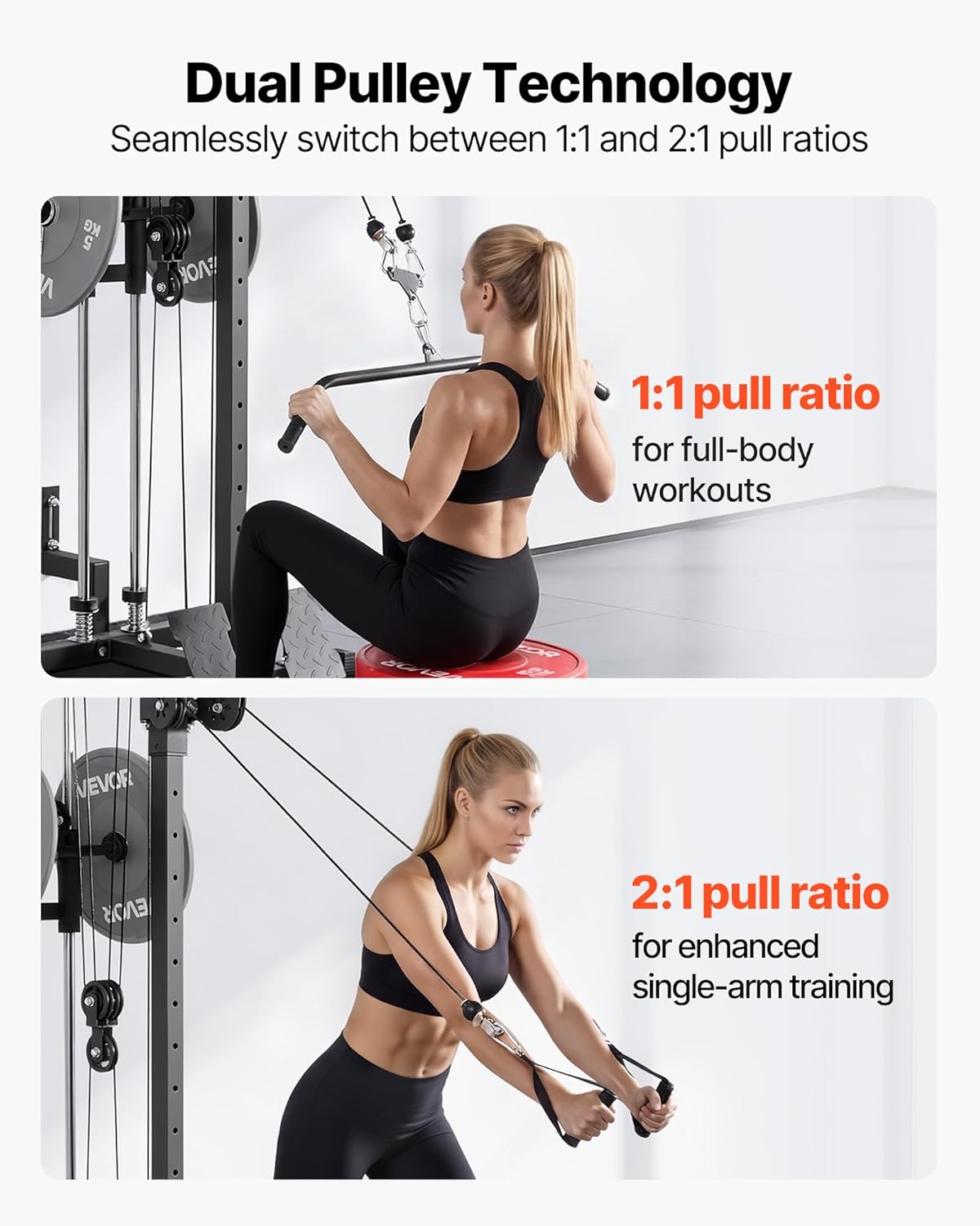 VEVOR LAT Pull Down Machine - 3-in-1 Cable Row Machine with 18-Levels Height Adjustment | 500 lbs Load Capacity for Full-Body Workouts