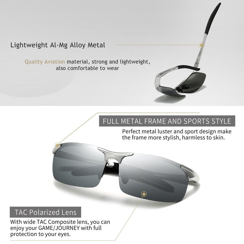 SUNGAIT Men's HD Polarized Sunglasses for Driving Fishing Cycling Running Metal Frame UV400 SGT177-YSY