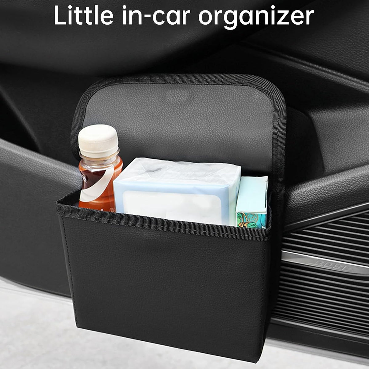 Car Door Trash Can, 2 Pack Foldable PU Leather Car Trash Bin with Bag Clip