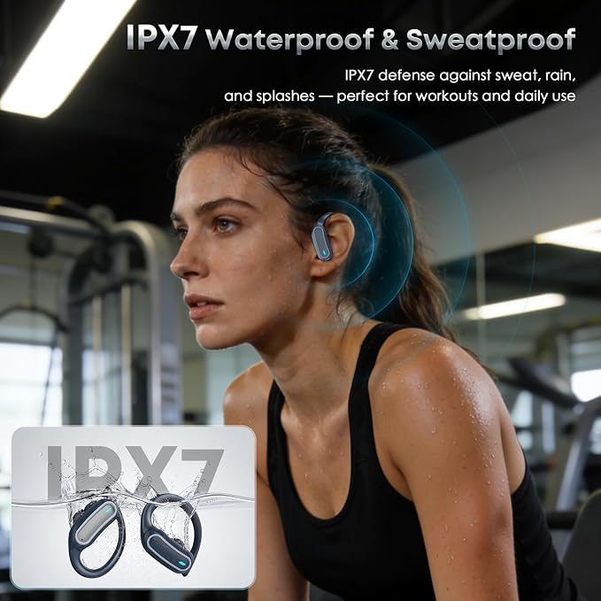 TRAUSI Wireless Earbuds Bluetooth Headphones, 54H Playtime Stereo Over Ear Buds with ENC Noise Cancelling, LED Power Display, IPX7 Waterproof Sport Earphones wih Earhooks for Running/Workouts Blue