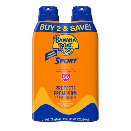 Banana Boat Sport Ultra SPF 50 Sunscreen Spray - Water Resistant & Oxybenzone Free | 6oz Twin Pack