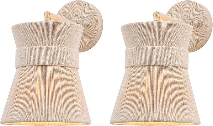 Set of Two Hand Woven Wall Sconces Boho Wall Lamp White Coastal Wall Lights for Bedside Hallway Vanity Stairway Fireplace Living Room, UL Listed