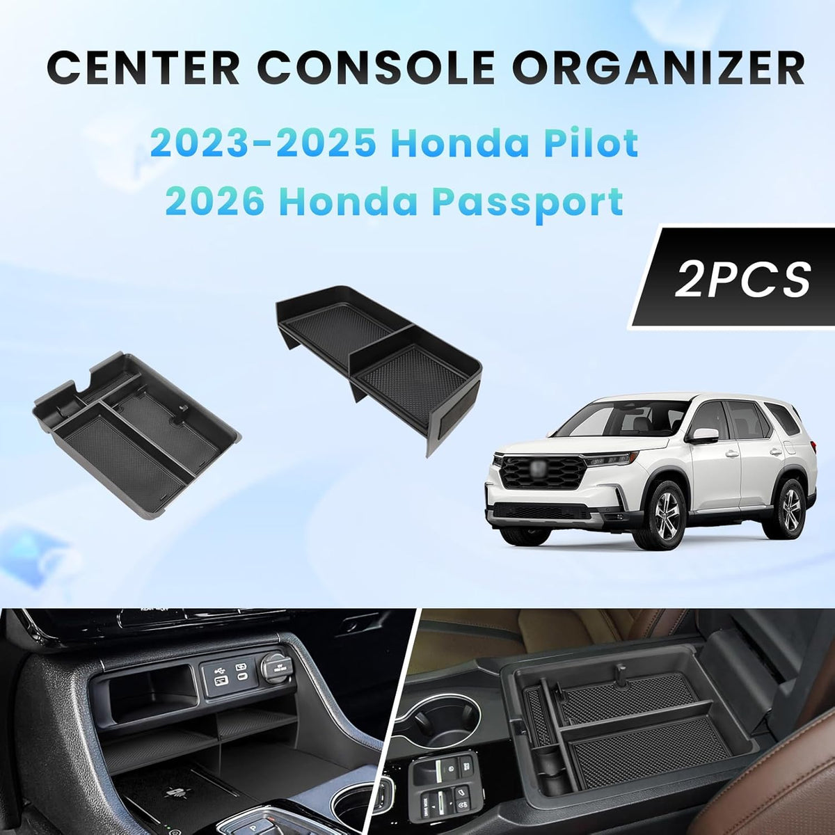 2PCS Center Console Organizer for 2023-2026 Honda Pilot/26 Passport