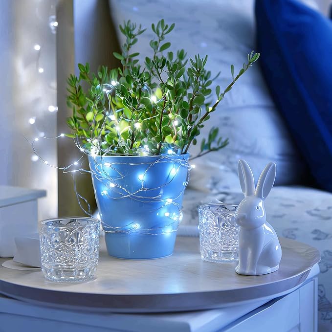 JMEXSUSS 4 Pack 50 LED Fairy Lights Battery Operated, 16.1ft White Fairy Lights for Bedroom, Silver Wire Twinkle String Lights Indoor for Party Wedding Birthday Decorations