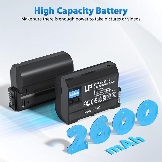 LP EN-EL15C Battery 2-Pack 2600mAh USB-C Fast Charging