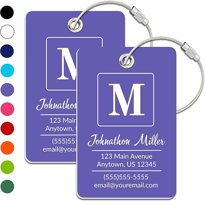 Personalized Luggage Tag | 2 Pack | Custom Luggage Tags for Suitcases | Kids Backpack Tag | 10 Color Options & Choose Font, Font Color