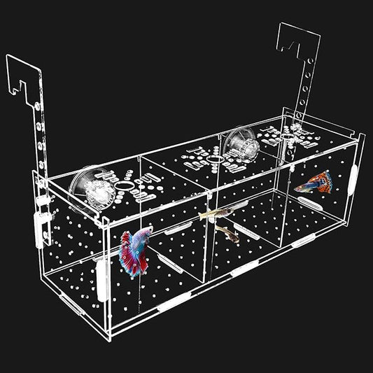 Hamiledyi Acrylic Breeding Isolation Box - Transparent Aquarium Hatchery for Guppy/Shrimp/Small Fish, Safe Nursery Tank with Air Tube & Suction Cups(11.8" × 3.9" × 3.9")