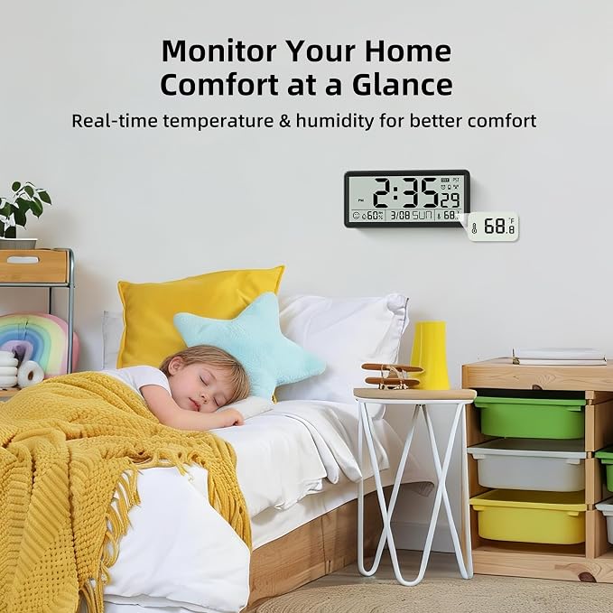 EASYERA 15'' Large Digital Wall Clock Battery Operated, Atomic Clock