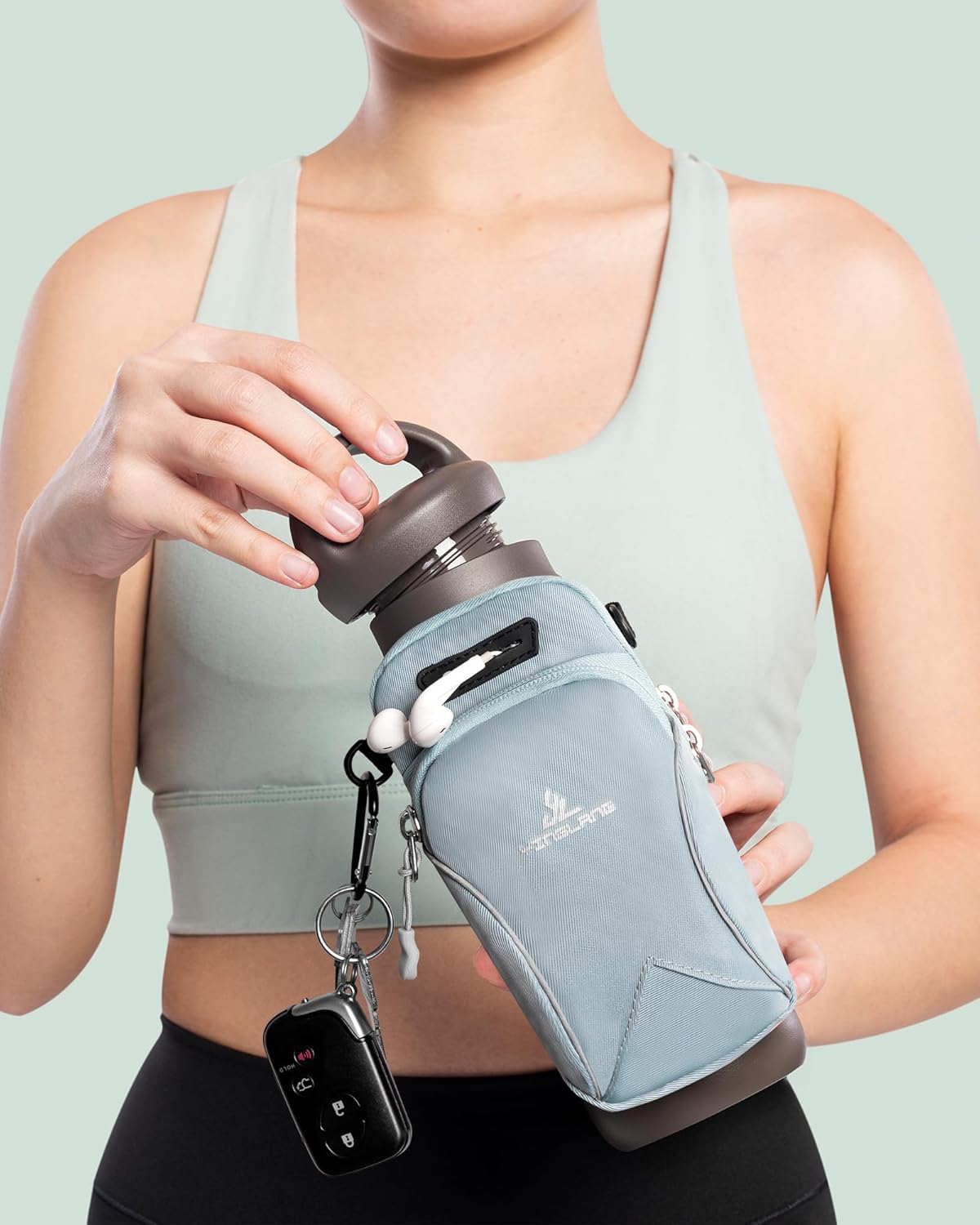 Skiennix Gym Water Bottle Caddy - Versatile Sleeve Bag with Phone Holder & Wallet for Running