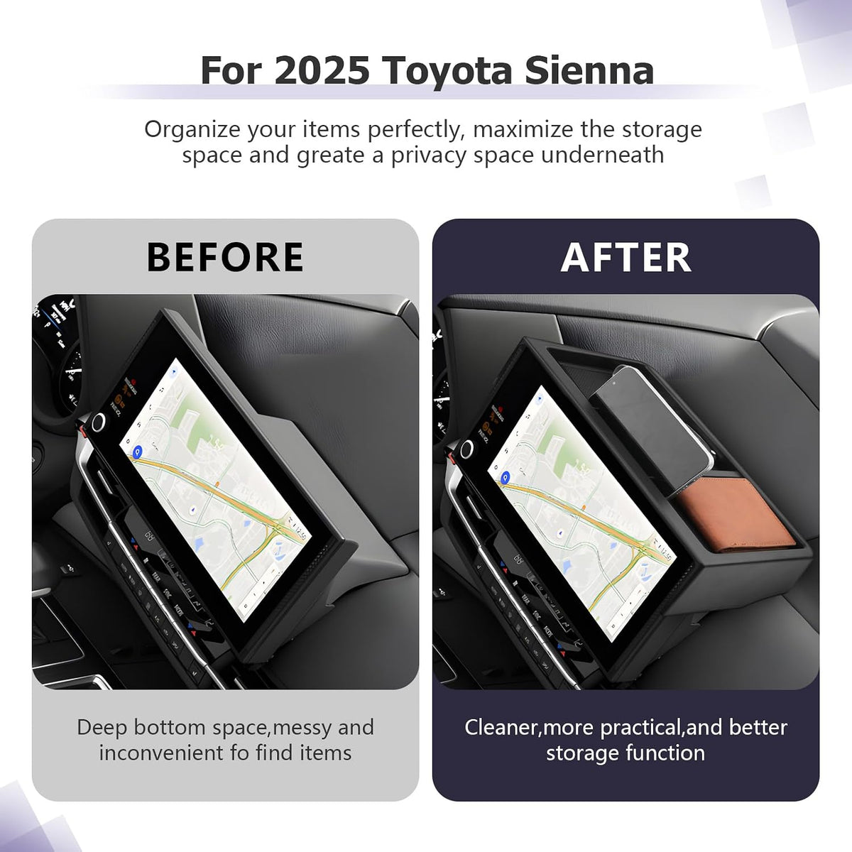 LUWU Dashboard Storage Tray Compatible with 2025 2026 Toyota Sienna Accessories Behind Screen Organizer 2025-2026 Sienna Accessories Center Console Display Box Dash Tray(ONLY for 12.3-INCH Screen)